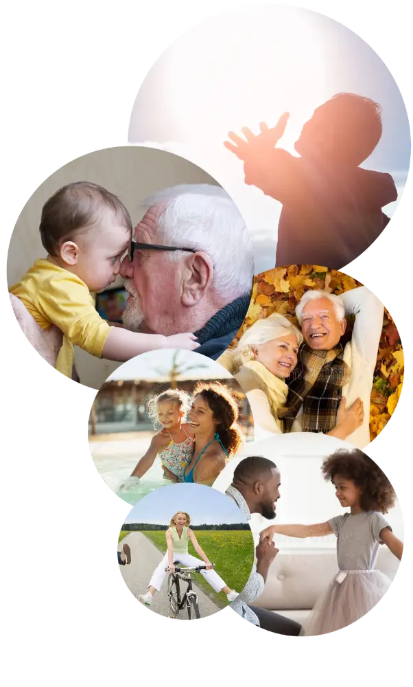 Happy seniors and adults and kids smiling, laughing, and enjoying life together pain free